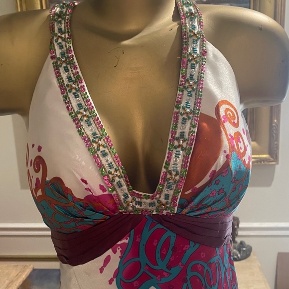 Dave & Johnny White Halter Maxi Dress with Multicolor Paisley Accents - Picture 4 of 5